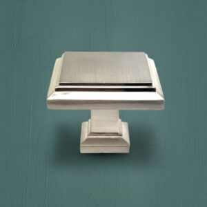 Art Deco Square Kitchen Cabinet Knob - Brushed Satin Nickel 1