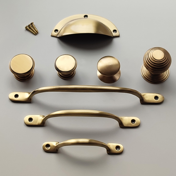 Provence Collection of Antique Brass cabinet handles and knobs for kitchens